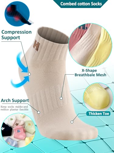 Image of Women's Ankle Socks 6 Pack,White non slip workout running socks with moisture wicking and arch support