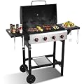 IdeaMaxx 4-Burner Propane Gas Grill with Cast Iron Grates, 38200 BTU output,Foldable Side Shelves for Portable Outdoor Patio Camping, Black (4 burner)