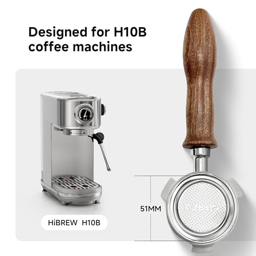 Image of HIBREW 51mm 3 Ear Bottomless Portafilter for H10B Coffee Machine - Stainless Steel with Rosewood Handle - Advanced Espresso Tool for Coffee Enthusiasts