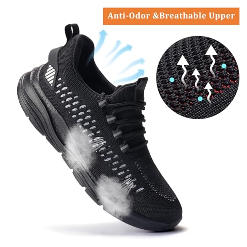 Image of LUPWEE Steel Toe Shoes for Men and Women Comfortable Lightweight Work Safety Shoes Puncture Proof Slip Resistant Indestructible Sneakers Construction Work Utility Shoes Black White 46.5