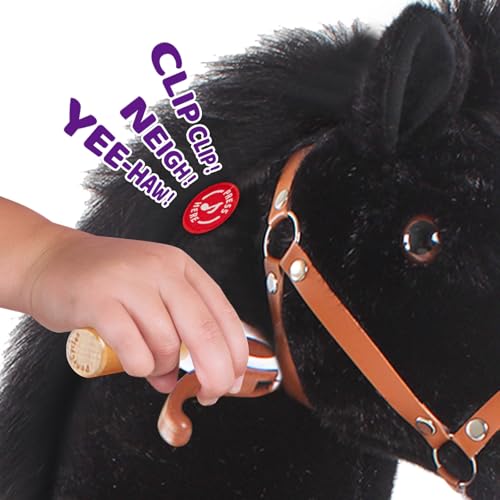 PonyCycle Ride on Pony Toy Spring Horse Classic Model U (with Brake/ 36\" Height/Size 4 for Age 4-7) Horse Rider Toys Bouncy Animals Toddlers Riding Toy Black Ux426