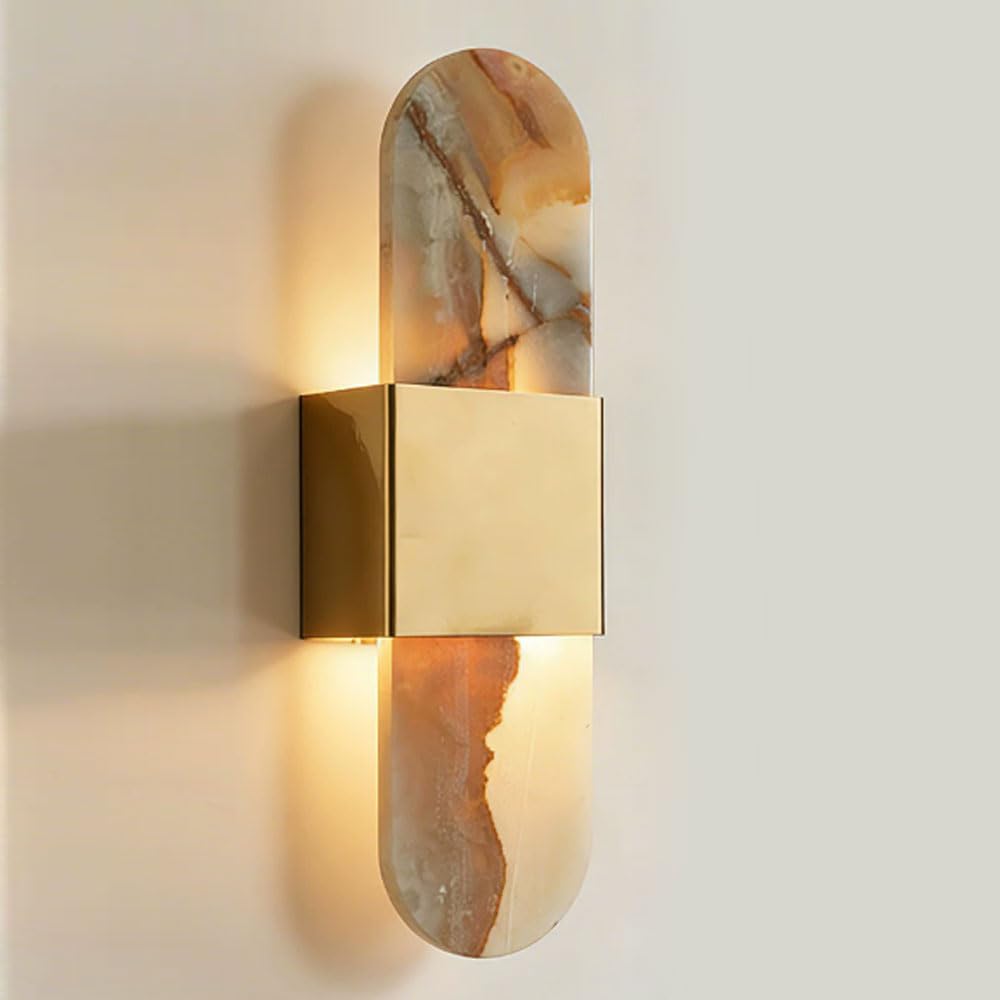 XYBZJP LED Warm Light Natural Stone Wall Sconce, Medieval Minimalist Style Jade Wall Light, 11.8in Oval Wall Lamp, Bedroom Porch Dresser Decorative Lighting Fixtures