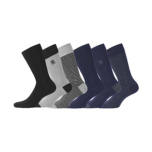 Serge Blanco Chaussette Homme Coton Peigné - Lot de 6 - Chaussettes Hautes Homme, Agréables & Décontractées, Taille 43/46 - Noir/Gris/Bleu