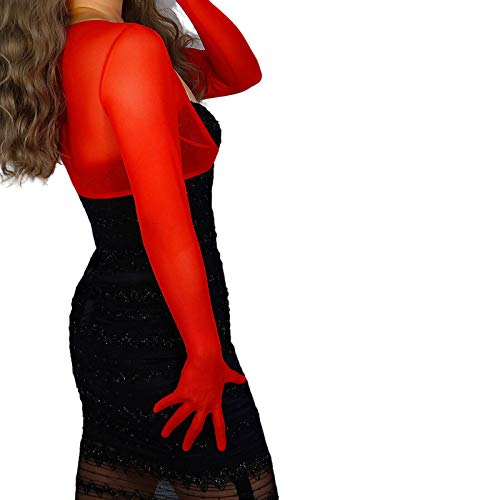 DooWay Women Bolero Sun Gloves Lace Sheer Long Arm Warmer Shrugs Red3