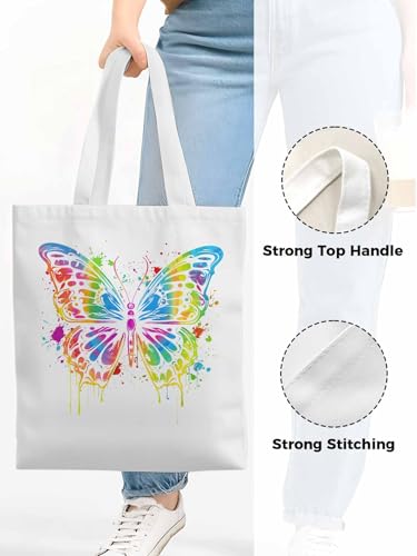 Canvas Tote Bag for Women,Colorful ButterflyWatercolor Animal4