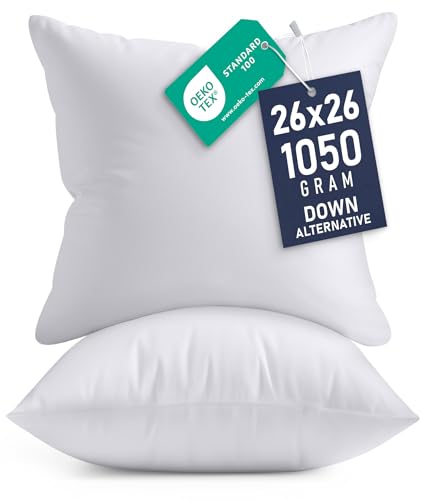 Image of Utopia Bedding 26x26 Pillow Inserts, Set of 2, White - Indoor Decorative Throw Pillows for Bed, Sofa & Couch - Soft, Supportive & Fluffy Cushion Inserts