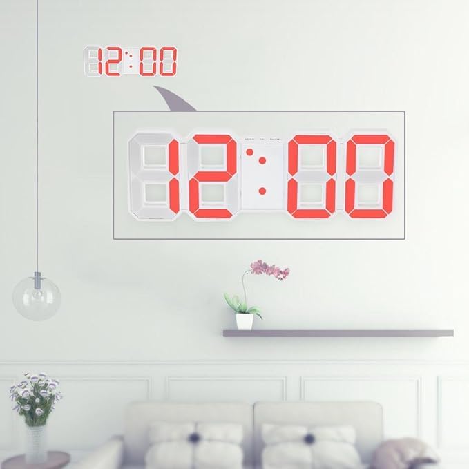 Pamidhar 3D Led Digital Wall Clock for Home, Alarm Clock Table Clock Wall Hanging, Adjustable Brightness Bedroom, Living Room, Office Clock Alarm Clock Snooze,12/24 Hour (Red) 2