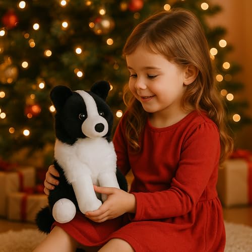 WEIGEDU Border Collie Plüschtier Hund Stofftiere Plüschtiere, 30.5 cm, Weicher Realistischer Schwarz-Weiß Welpe, Kuscheliges Farmtier-Plüschtier für Kinder, Mädchen, Jungen, Geburtstag