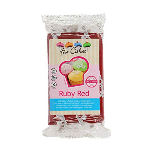FunCakes Fondant Rojo Rubí: Fácil de Usar, Suave, Flexible, Suave y Flexible, Perfecto para Decorar Pasteles, Halal, Kosher y Libre de Gluten. 250 gr