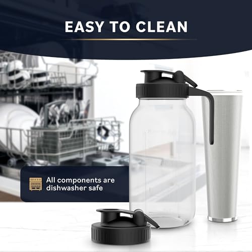 Image of Home Hero Cold Brew Coffee Maker Glass Pitcher - Easy Mason-Style Cold Brew Jar - Smooth Iced Coffee Maker Experience - Leakproof Flip Cap & On-the-Go Lid for Iced Tea Pitcher - 64 Oz, Black