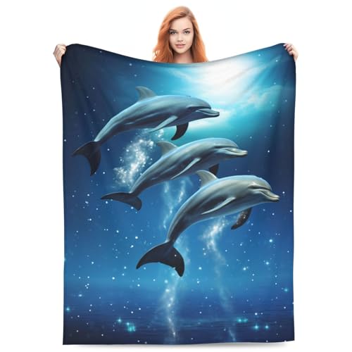 Turamurra Coperta con delfino, regalo per bambini, adulti, donne, ragazze, morbida, calda, leggera, accogliente, blu, oceano, delfino, coperta per divano, camera da letto, divano, soggiorno,