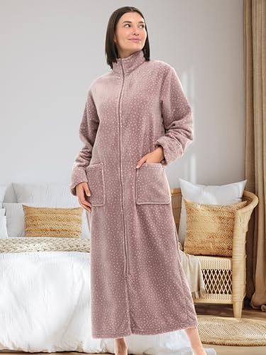 Alexander Del Rossa Long Zip Up Robes, Plush Zipper Robes for Plus Size, Housecoats Zipper Front2