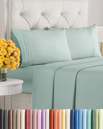 Image of King Size 4 Piece Sheet Set - Ultra Soft & Cooling Bed Sheets - Light Teal | Fits 8 Inch to 16 inch Mattress, Wrinkle Free & Fade Resistant with Deep Pockets, Breathable, Comfy Hotel Luxury Bedding