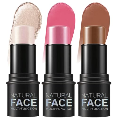 Blush Stick 3 pièces bâton de contouring illuminateur de teint imperméable et longue tenue crème légère multi-usages kit maquillage pour le visage modulable