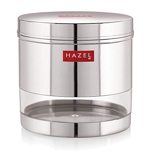 Image of HAZEL Stainless Steel Transparent Wide Mouth See Through Container, Silver, 1 PC, 1100 Ml