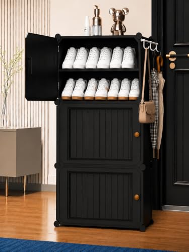 Image of Mevigo 6-Tier Shoe Rack with 3 Doors| Holds 12 Pairs |Waterproof & Dustproof Modular Plastic Shoe Cabinet| Foldable Stackable Shoe Organizer with Metal Frame |Space Saving Storage for Home,Entry Way