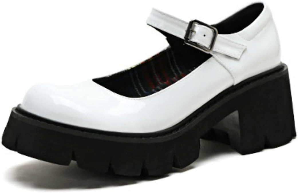 Women Chunky Platform Mary Jane Shoes Retro Buckle Strap Round Toe Flats Shallow Mouth Japanese Sweet Lolita Princess Shoes
