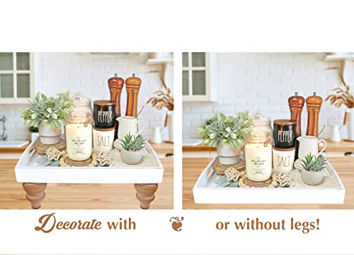 Farmhouse Pedestal Rustic Wooden Tier Tray Decor - Shabby Chic Vintage Wood Riser For Coffee Bar, Bathroom, Kitchen Island - Nesting Serving Stand By Felt Creative Home Goods (Rustic White, Set Of 3) #TOP2
