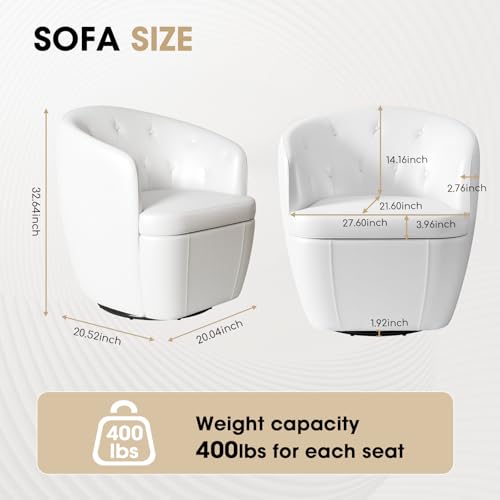 Image of 360 Swivel Leather Accent Chair, Modern Barrel Club Chair with Leather Upholstery and Sturdy Base, Comfortable Armchair for Living Room, Bedroom, Reading Nook, White