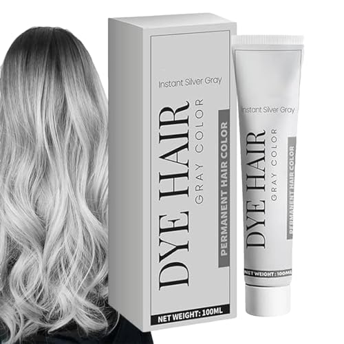 Crème De Couleur De Cheveux Gris Argenté, Teinture De Cheveux Gris Permanente, Couleur Naturelle, Crème Colorante Argente Hydratante Brillante Résistante,Pour Femme Et