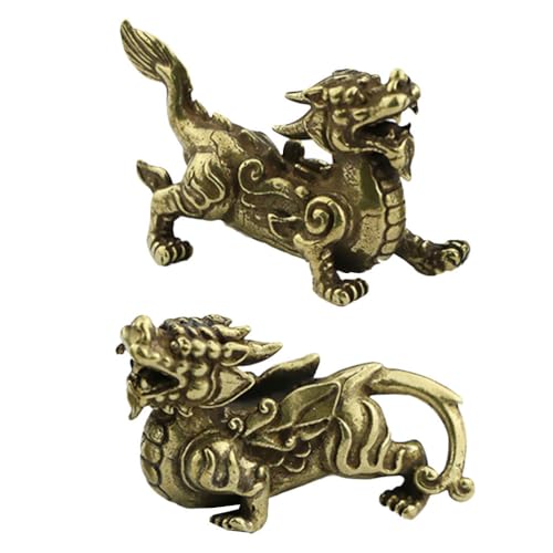 HEALLILY Estatuilla de Dragón Feng Shui de Latón Dorado Pixiu/Yao Pi Atrae La Riqueza Y La Buena Suerte Estatuilla de Dragón de Feng Shui para La Riqueza de La Suerte Protección de La