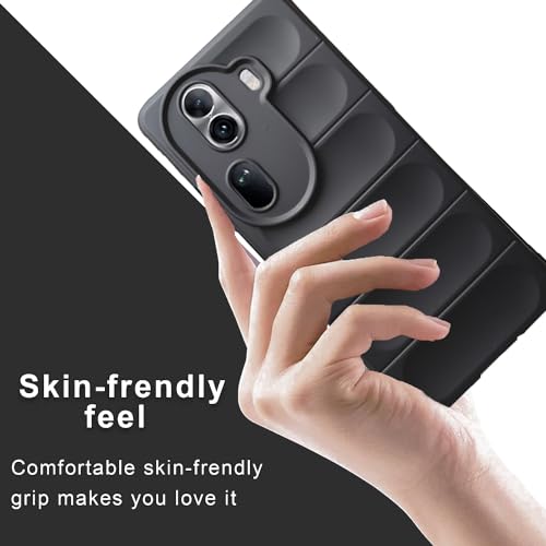 Image of A rtistque Liquid Silicone Stripes Back Cover Case for Oppo Reno 11 Pro 5G | with Camera Protection | with Inner Fabric | Anti Slip Grip | AirBag Case - Black