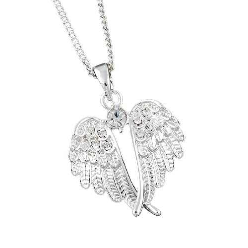 equilibrium Silver Plated Crystal Guardian Angel Wings Necklace, Sterling Silver, Silver