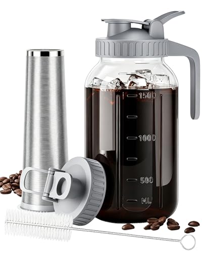 64 oz Cold Brew Coffee Maker Mason Jar Pitcher with Stainless Steel Filter
