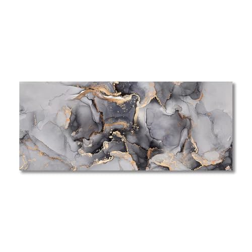 Lienzo abstracto con textura de mármol negro y dorado, 45x135cm