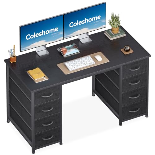 Coleshome Schreibtisch Mit 8 Stoff Schubladen, 120×48 cm, Schwarz