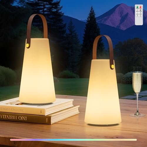 MALUX Outdoor Lampe 2er Set Led Tischlampe Akku mit Warmweiß Light und 8 Farben für Alle Jahreszeiten Dimmbar Tischlampe Kabellos mit Fernbedienung Wasserdicht IP44 für Haus Garten Hotel