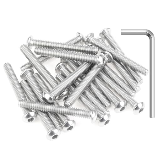 Image of 20 Pieces 1 /4-20 x 2 Button Head Socket Cap Screws Bolts, HELIFOUNER 304 Stainless Steel (18-8) Screws, Bright Finish, Fully Threaded