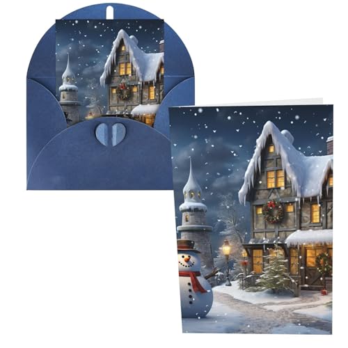 QMNSEHF クリスマス 雪だるま 家 グリーティングカード 封筒付き Thank YouCard Happy Birthdayカード 女性用 男性用 クリスマス ハロウィン 結婚式 ブランク ノート カード あらゆる機会 グリーティングカード 4x6