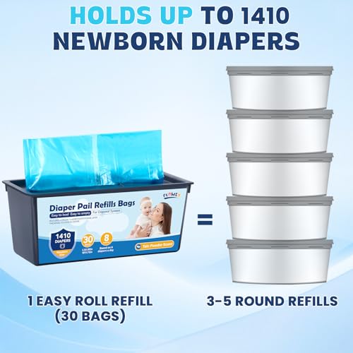 Image of Diaper Pail Refill Bags 30 Bags Per Refill，Compatible with Genie Easy Roll Signature Diaper Pails Holds Up to 5640 Newborn Diapers Talc Powder Scent 7 Layer Odor Barrier,Scented,1PACK (30 Bags)