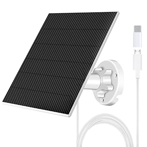 Solar Panel for Security Camera, DC 5V Battery Camera, 5W Solar Panel for Camera with Micro USB & Type C Port, IP65 Waterproof, Adjustable mounting Brackets & 10Ft Charging Cable