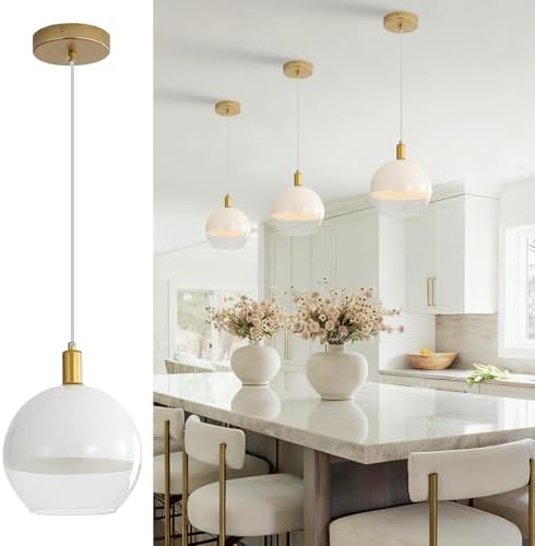 GlowHub Gold Glass Pendant Light for Kitchen Island Milk White Mo...