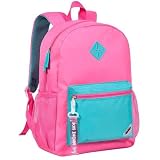 Mochila Escolar Juvenil Feminina Rosa com Bolso Frontal (rosa/verde agua)