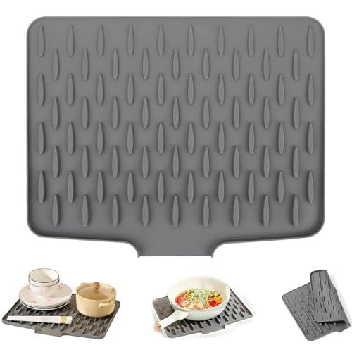 Silicone Draining Mat for Sink, 32x25 cm Non-Slip Drying Mat for Kitchen Counter, Heat Resistant Sink Drainer Mat, Space Saving Dish Drying Mat for Utensils and Cookware