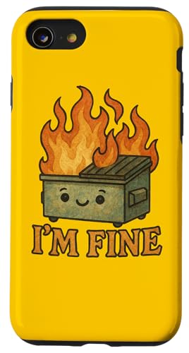 I'm Fine Dumpster Fire アートワーク かわいいごみ箱 ファイヤーアート スマホケース iPhone SE (2020) / 7 / 8 用