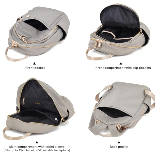 Image of M-ioi-M Compact Small Fashion Backpack Purse for Women,Chic Mini Daypack with Gold-Tone Hardware,Casual Minimalist Lightweight Water-Resistant Nylon Bag for Petite Women & Daily Essentials(Gray Beige)