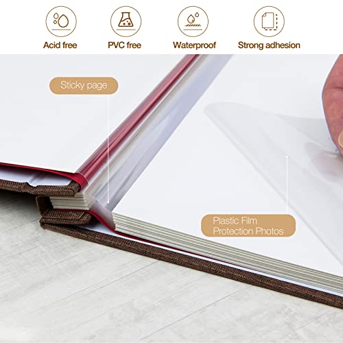 potricher Large Photo Album Self Adhesive 3x5 4x6 5x7 8x10 10x12 Pictures Linen Cover 40 Blank Pages Magnetic DIY Scrapbook Album with A Metallic Pen (Brown)