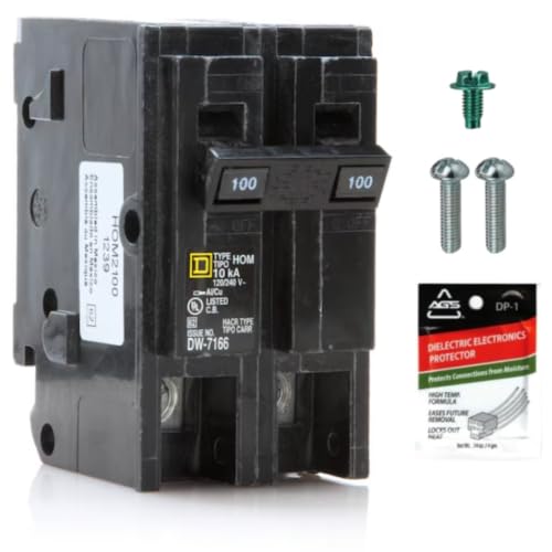 FalconSupply Genuine Square D HOM2100 Circuit Breaker Kit Bundle (1 Pack) 100 Amp (100A) Double Pole 120/240V 10kAIC UL Listed Plug-On for Homeline Load Centers & Panel Box New Replacement