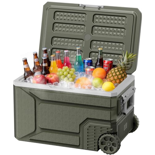 Image of Antarctic Star 12 Volt Refrigerator 68QT(64L) Compressor Electric Cooler, Car Fridge -4℉~68℉, Portable Freezer 12V/24V DC 100-240V AC, 12V Cooler with Wheels & Handle for Travel,Camping,Truck, Green