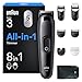Braun All-in-One Series 3, 8-in-1 Multigroom, Barttrimmer, Haarschneider, Haarschneidemaschine für Gesicht und Kopf, 50 Min Akku, 14 Längen (3–21 mm), AIO3545, Schwarz