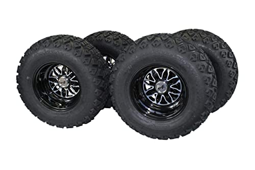 (Set of 4) 20x10.00-10 ATW-045 with 10x7 Fusion Glossy Black Wheels for Golf