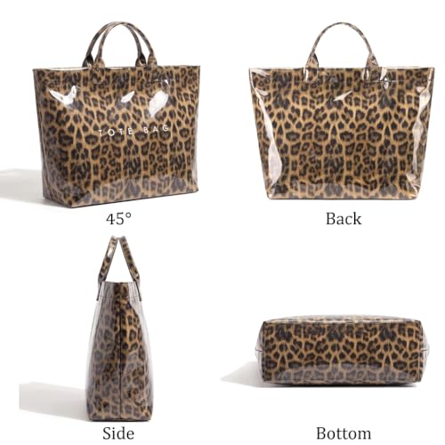 Image of PVC Tote Bag Gifts for Women Large Tote Purse Kraft Paper Letter Print Hobo Handbags for Work Beach Shopping Travel