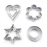 Cortadores de galletas con forma, cortadores de galletas de acero inoxidable, moldes de repostería de metal con forma de corazón, estrella y flor para repostería de galletas, paquete de 12