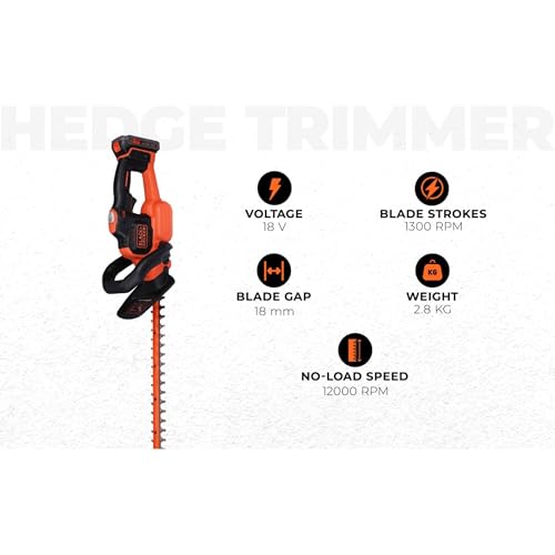 Image of BLACK+DECKER GTC18502PCF Cordless Hedge Trimmer with 18V Li-ion Battery & Charger | Cutting Width 50 cm | POWERCOMMAND Button for Extra Boost | Suitable for Home Gardens,1 Year Warranty