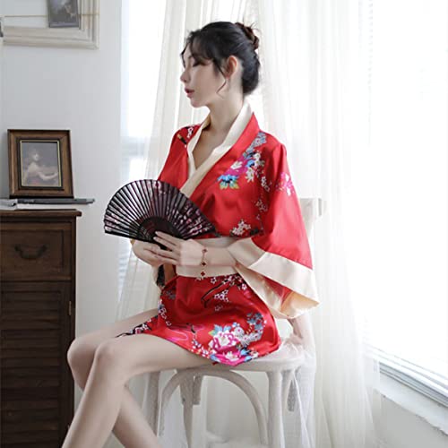 SIQITECHNO Womens Floral Kimono Bathrobe Mini Dress Nightgown Nightwear Japanese Short Yukata Sleepwear Outfit Belt Lingerie3