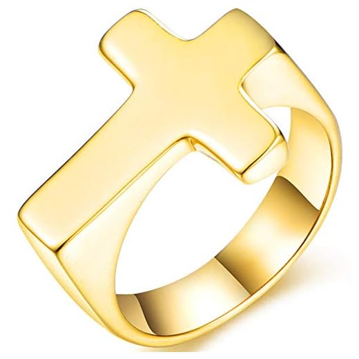 Jude Jewelers Stainless Steel Christian Sideways Cross Signet Style Ring (Gold, 7)